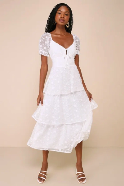 Lulus Precious Sweetie White Embroidered Midi Dress