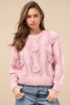 Lulus Precisely Adorable Light Pink 3d Floral Pointelle Knit Sweater In Light Pink