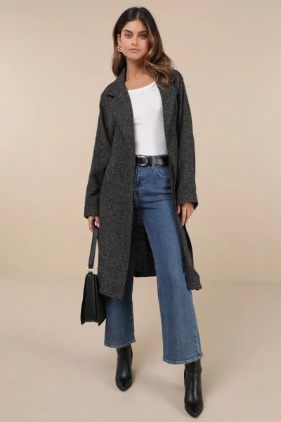 Lulus Prepped Perfection Black And White Tweed Trench Coat