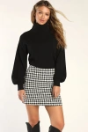 Lulus Preppy Poise Black And White Houndstooth Mini Skirt In Black And White