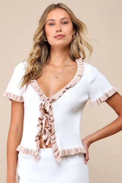 Lulus Preppy Tendencies Ivory Ribbed Knit Tie-front Sweater Top