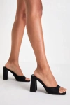 Lulus Preslie Black Satin High Heel Slide Sandal Heels In Black