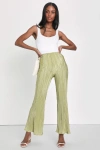 Lulus Pretty Flair Lime Green Pleated High-waisted Flare Pants In Green