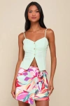 Lulus Pretty Instincts Pink Multi Abstract Print Faux Wrap Mini Skirt In Pink