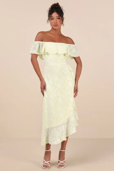 Lulus Pretty Perfect Yellow Burnout Floral Off-the-shoulder Midi Dress