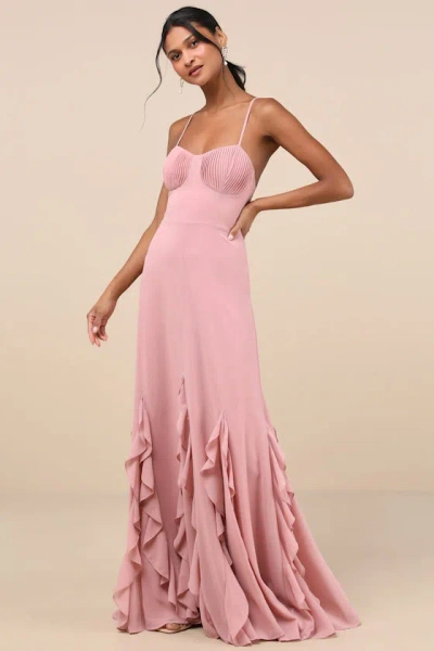Lulus Priela Pink Ruffled Lace-up Maxi Dress