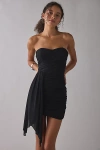 Lulus Prism Draped Mesh Cascading Ruffle Strapless Mini Dress In Black, Women's At Urban Outfitters In Black