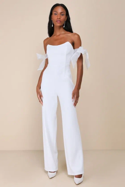 Lulus Pristine Aura White Tie-strap Off-the-shoulder Jumpsuit