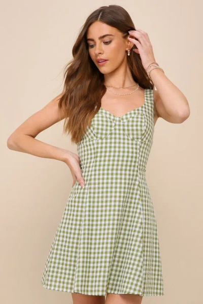 Lulus Pristine Chicness Green Gingham Sleeveless Bustier Mini Dress