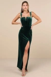 Lulus Pristine Luxury Emerald Green Velvet Bustier Maxi Dress In Emerald Green