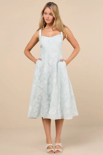 Lulus Pristine Muse Mint Green Jacquard Skater Midi Dress