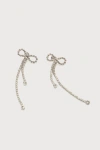 Lulus Pristine Pick Silver Rhinestone Bow Drop Earrings In Silver