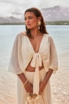 LULUS PRISTINE PRESENCE IVORY PLISSE TIE-FRONT DOLMAN SLEEVE CROP TOP