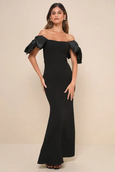 Lulus Pristine Sensation Black Bow Off-the-shoulder Maxi Dress