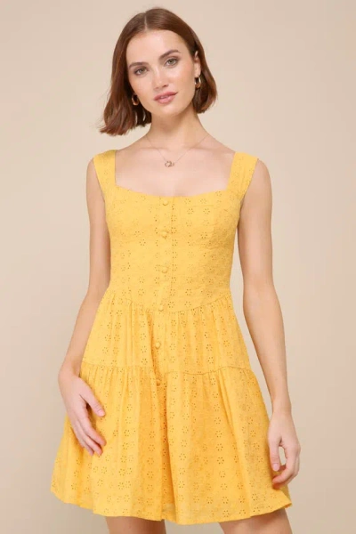 Lulus Profound Sweetness Marigold Yellow Eyelet Bustier Mini Dress
