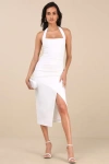 Lulus Prominent Charm White Halter Bodycon Tulip Midi Dress