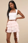 Lulus Prominent Poise Blush Pink Tiered Mini Skirt In Blush Pink