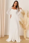 Lulus Promised Forever White Lace Long Sleeve Backless Maxi Dress In White