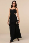 Lulus Pronounced Perfection Black Cutout Tie-back Maxi Dress In Black