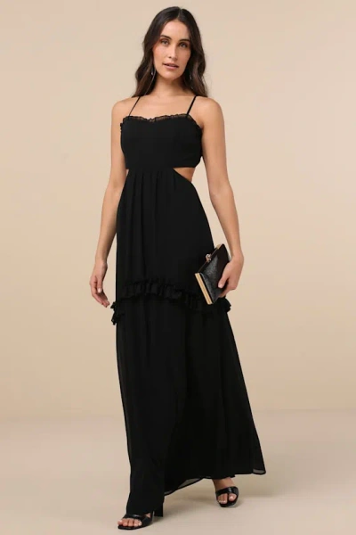 Lulus Pronounced Perfection Black Cutout Tie-back Maxi Dress