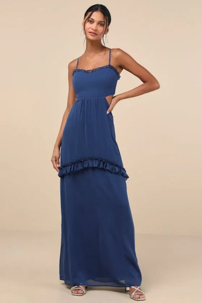 Lulus Pronounced Perfection Dark Blue Cutout Tie-back Maxi Dress