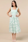 Lulus Proof Of Perfection Mint Green Floral Tiered Tie-strap Midi Dres In Mint Green