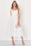 Lulus Proof Of Perfection White Floral Tiered Tie-strap Midi Dress In White