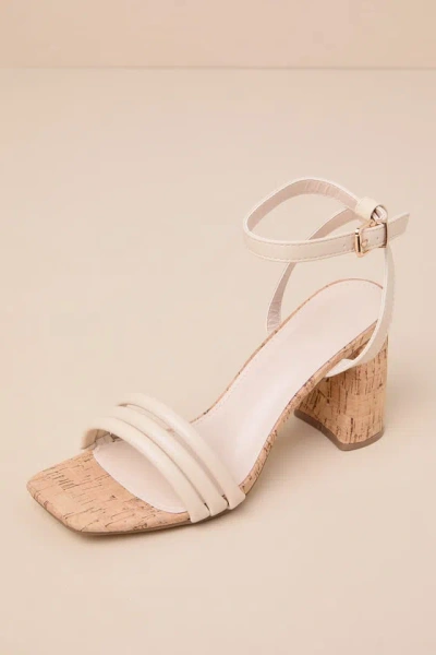 Lulus Prya Cream Cork Ankle Strap High Heel Sandals In Beige