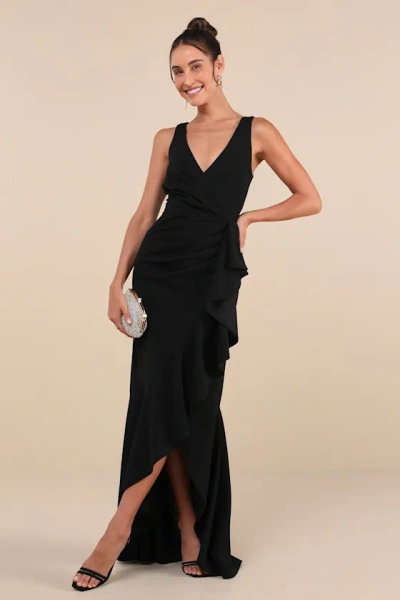 Lulus Pure Loveliness Black Pleated Ruffled High-low Maxi Dress