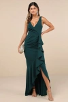 Lulus Pure Loveliness Emerald Pleated Ruffled High-low Maxi Dress In Green