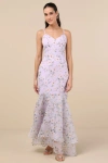 Lulus Pure Splendor Lavender Floral Organza Trumpet Maxi Dress In Purple