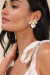 Lulus Quaint Aesthetic White Flower Statement Earrings In White
