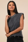 Lulus Quilo Washed Black Short Sleeve Tee In Black