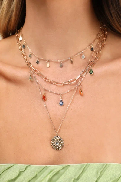 Lulus Quinara Gold Layered Rhinestone Charm Necklace