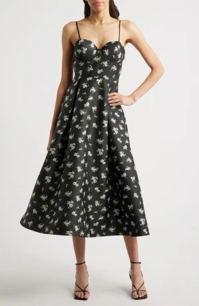 Lulus Quinn Floral Midi Cocktail Dress In Black Multi