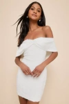 Lulus Quite Delightful White Lace Off-the-shoulder Bodycon Mini Dress In White