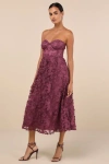 Lulus Quite Perfect Purple Floral Embroidered Strapless Midi Dress In Purple