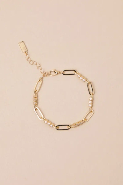 Lulus Radiance Galore Gold Rhinestone Chain Link Bracelet