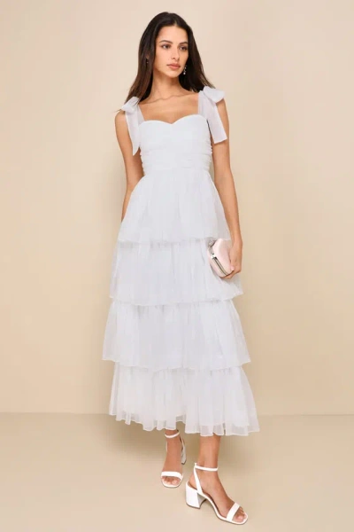Lulus Radiant Arrival Shiny White Organza Tiered Tie-strap Maxi Dress