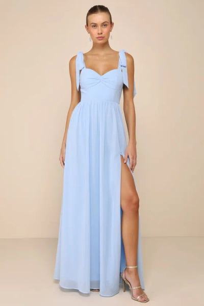 Lulus Radiant Charisma Light Blue Chiffon Ruched Tie-strap Maxi Dress