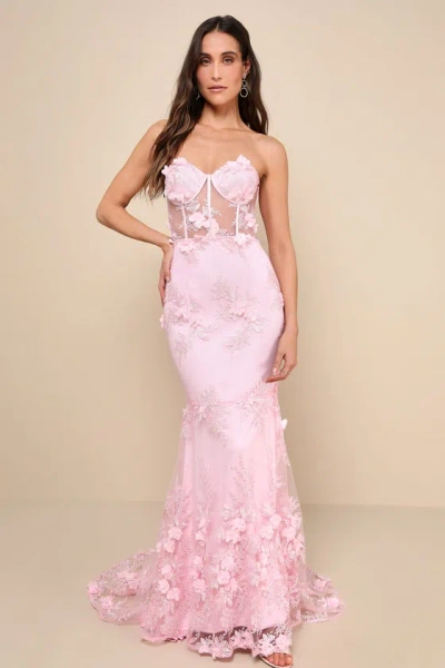 Lulus Radiant Expectations Pink Embroidered Floral Bustier Maxi Dress