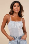 Lulus Radiant Moment Silver Iridescent Sequin Tank Top In Silver