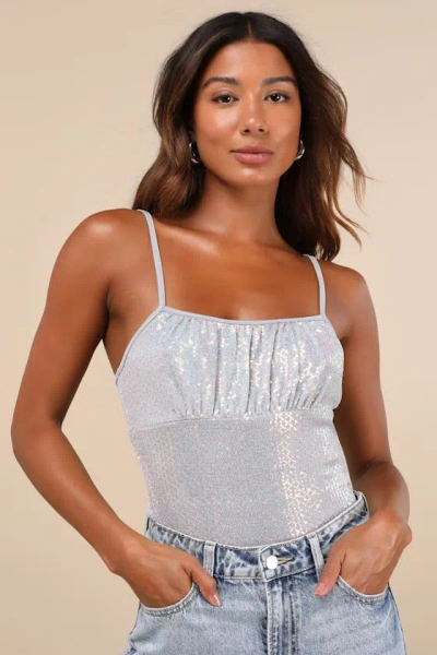 Lulus Radiant Moment Silver Iridescent Sequin Tank Top