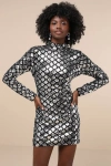 Lulus Radiant Mood Silver And Black Velvet Sequin Backless Mini Dress In Silver And Black
