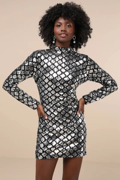 Lulus Radiant Mood Silver And Black Velvet Sequin Backless Mini Dress