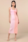 Lulus Radiant Personality Pink Color Block Ribbed Knit Midi Dress In Pink