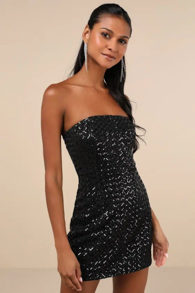 Lulus Radiant Readiness Black Sequin Lurex Mini Dress