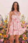 Lulus Radiantly Sweet White And Pink Floral Halter Mini Dress In White And Pink