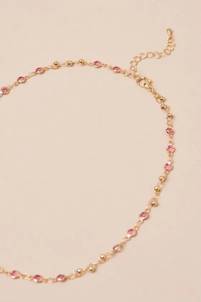 Lulus Rahela Gold And Pink Rhinestone Chain Link Necklace