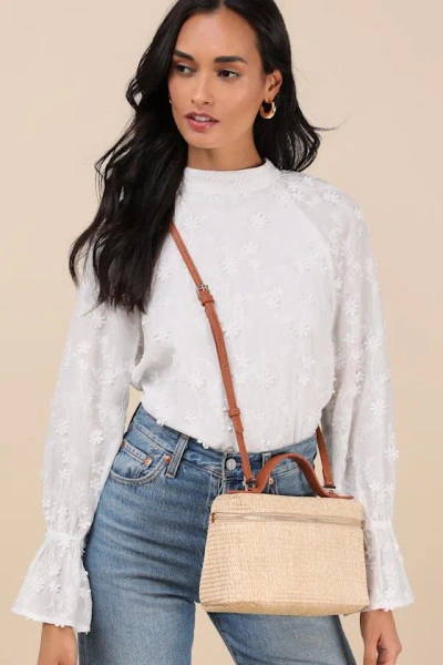 Lulus Rahima Natural Woven Raffia Crossbody Bag In Brown